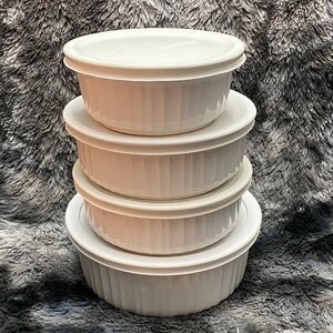 Set of 4 French White Corningware Ceramic Storage Bowls